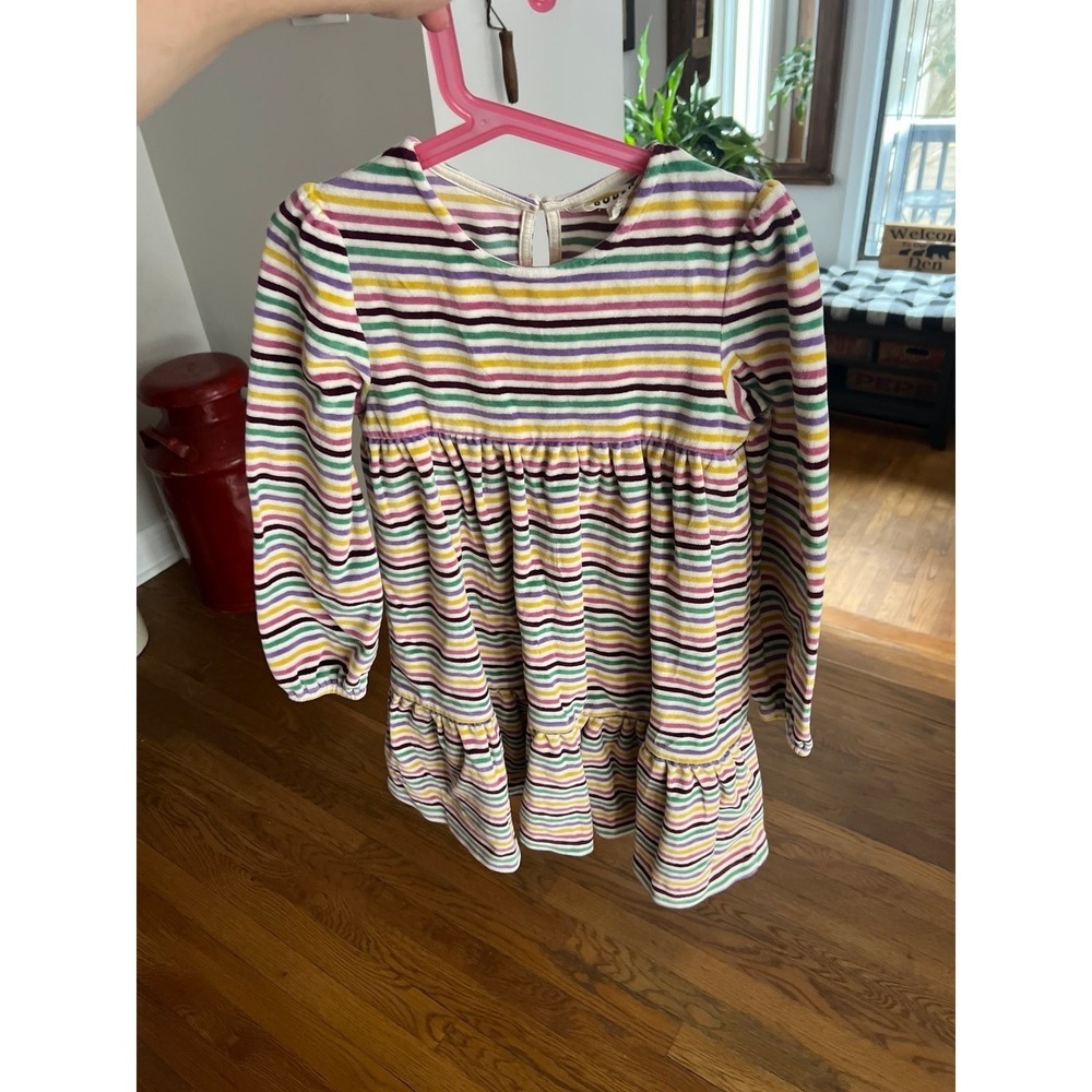 Boden colorful stripes velour tiered dress girls 8-9